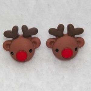 3D Red Nosed Reindeer Earrings 3/4" .925 Post